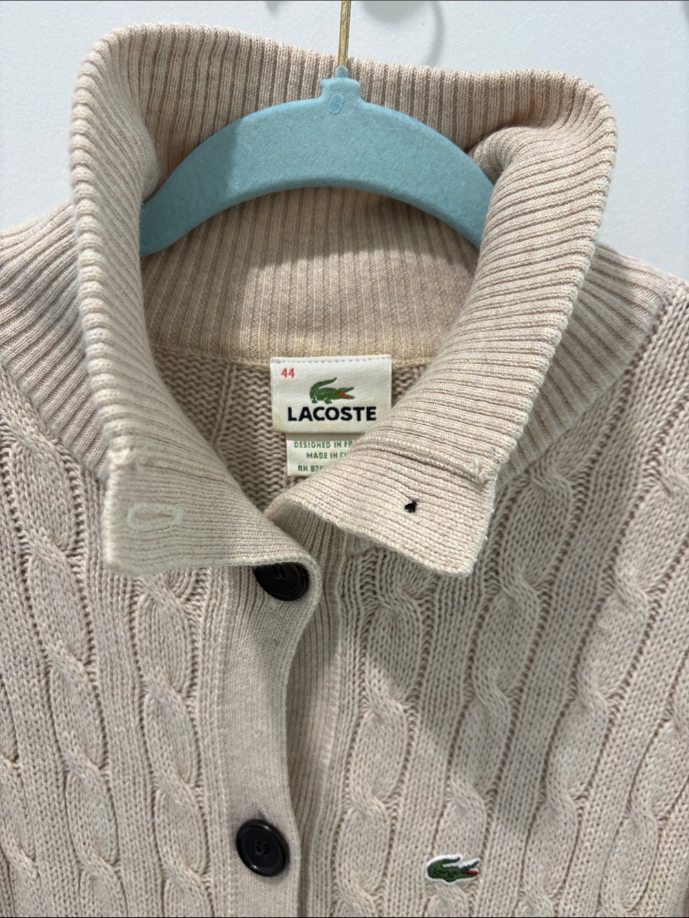 Lacoste Beige Cable-Knit Button Cardigan - Picture 2 of 7